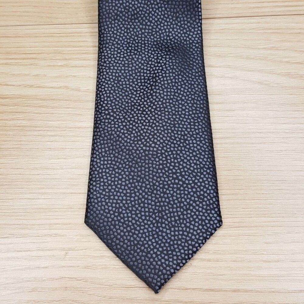 ALFANI Mens Neck Tie Grey Black Micro Dot Textured Modern Necktie